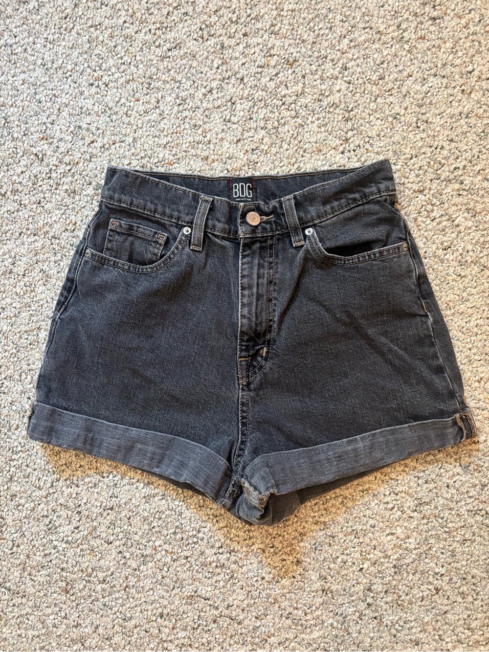 BDG Washed Black High-Rise Rolled Hem Denim Shorts